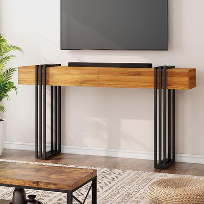knoworld 63 Inch Long Console Table, Industrial Sofa Table Behind The Couch Rectangular Entryway Table for Entrance Hallway Living Room, Rustic Brown