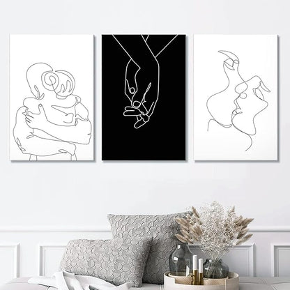Minimalist Black and White Canvas Wall Art Love Painting for Couples Bedroom Line Drawing Art Poster Prints Framed Artwork Pictures Bathroom Living Room Wall Decor Ready to Hang