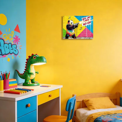 12x16 Inch Colorful Graffiti Panda with Gun Canvas Wall Art Painting- "Get Out While You Can" Street Art Print, Modern Pop Art Wall Decor Poster for Kids/Teen Boy/Child Bedroom Bathroom Living Room