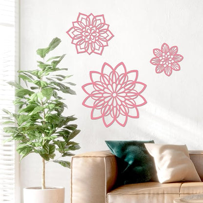 3 Pieces Metal Flowers Wall Decor, Black Wall Decoration Metal, Flower Art Wall Decor Farmhouse Wall Decorations Multiple Flowers Hanging Decor for Bathroom Living Room Home Kitchen Garden Office (Pink Elegant)