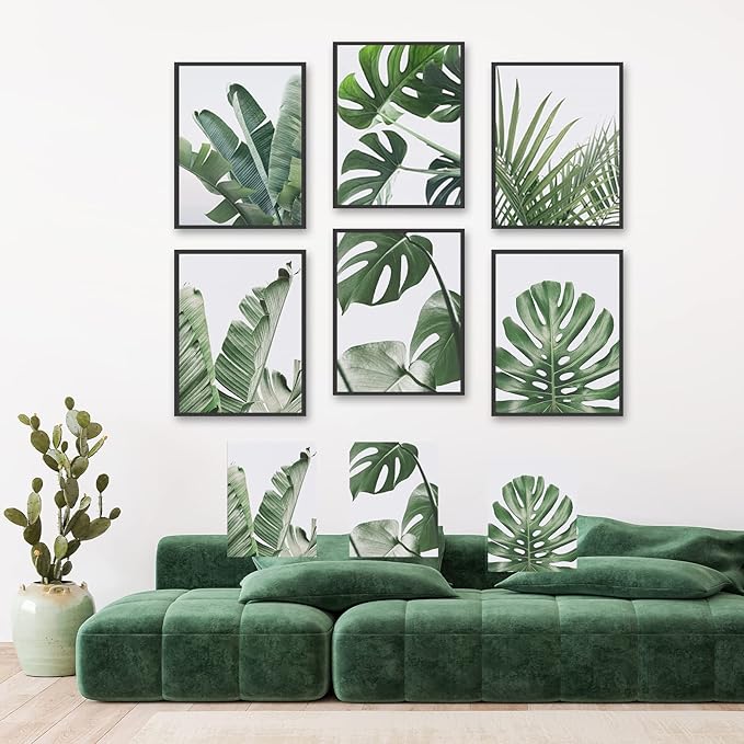 HoozGee Botanical Plant Wall Art Prints Set of 6 Green Plant Wall Decor Prints Canvas Leaves Kitchen Wall Art Boho Leaf Boho Bathroom Decor (11"x14" UNFRAMED)