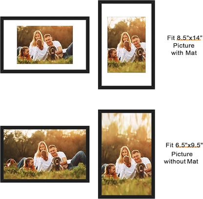 Picrit 8.5x14 Picture Frame Set of 12, Display 7x10 with Mat or 8.5x14 without Mat, Photo Frames for Wall Mounting or Table Top Display, Black
