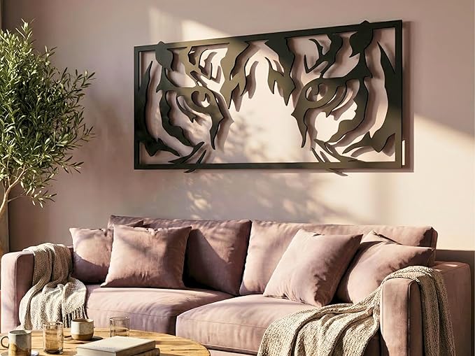 Vailla Tiger Eyes Wood Wall Art Decor Wooden Tiger Head Wall Hanging Sculpture Wooden Animal Modern Wall Home Decoration Nature 3D Textured Sculptures for Living Room Bedroom Office Dinnig Room