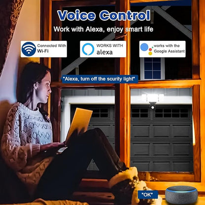 EMANER Smart Security Light Motion Sensor, Compatible with Alexa/Google Home, 2800LM Warm White to Daylight White Brightness Adjust, App Controlled WiFi Flood Light (Black, 2-Pack)