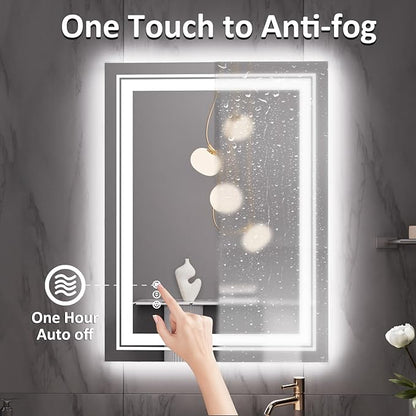 Snowdool 28" x 20" LED Bathroom Mirror with Lights, Front and Backlit Mirror, Anti-Fog Lighted Vanity Mirror, Stepless Dimmable, 3 Colors LED Mirror (Horizontal/Vertical)