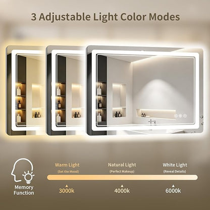 24"x32" LED Bathroom Mirror with Lights, Backlit + Front Lit, Anti-Fog, Lighted Bathroom Mirror for Wall, HD Shatterproof Tempered Glass, Dimmable, Memory Function (Horizontal/Vertical)