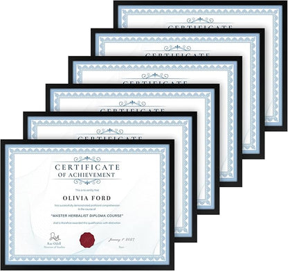 TWING 8.5 x 11 Picture Frame For Certificate, Diploma, Composite Wood Display photos 6x8 with Mat or 8.5x11 Without Mat, Black Document Picture Frames Collage for Wall Decor or Tabletop 6 Pack