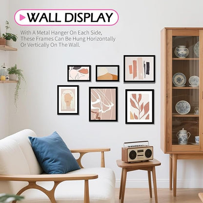 11x14 Picture Frame Set of 8, Black Photo Frames for Gallery Wall Mounting, Display Pictures 8x10 with Mat or 11x14 Without Mat, Poster Frames with Plexiglass for Home Office Decor