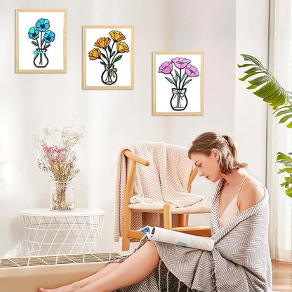 FaloStwer 3 Pieces Metal Vase Flowers Wall Arts Decor, Rustic Farmhouse Style Décor Metal Wall Decors Sculptures, Minimalist Flower Natural Themed Decorations for Home Bedroom Dining Room Housewarming Gifts(Colorful-D)