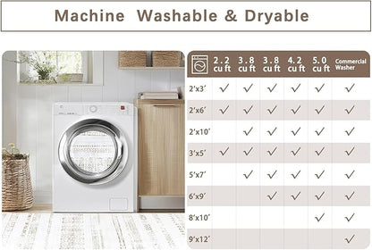 Srugn Moroccan Washable Rugs 8x10 Area Rugs for Living Room,Bedroom,Dining Room- Large Ultra Soft Faux Wool Retro Carpet,Non Slip&Non-Shedding Low Pile Vintage Print Rug-(Light Brown-White)