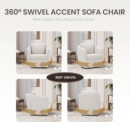COLAMY 360° Swivel Accent Chair Set of 2 No-Sag Foam & Sturdy Metal Base, Fully Assembled Living Room Armchair with Pillow, Swivel Accent Single Sofa for Bedroom Living Room, Reading Room, Beige