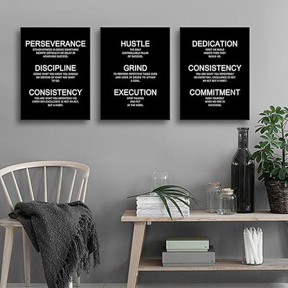 Perseverance Discipline Consistency Motivational Wall Art Success Quote Inspirational Poster Canvas Prints Artwork for Office Decor Modern Home Painting Pictures Stretched and Framed [36''W X 16''H]