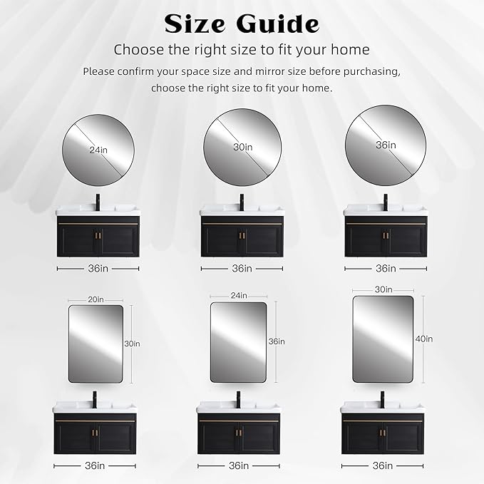 CULER Round White Bathroom 24 Inch Mirror,Circle Wall Modern Mirror for Bedroom,Hanging Vanity Tempered Glass Mirrors for Entryway or Living Room