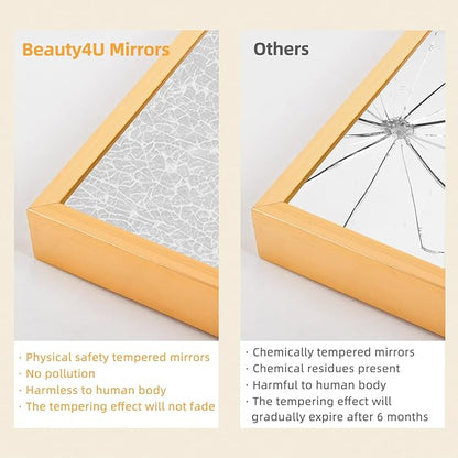 Beauty4U 79" x 39" Full Length Mirror with Stand, Large HD Tempered Glass Floor Mirror, Wall Mounted/Leaning/Standing, Gold Metal Frame Full Body Mirror for Bedroom, Living Room, Dressing Room