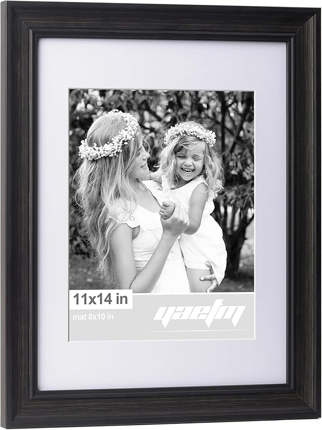 Yaetm 11x14 Picture Frame with Mat for 8x10 Set of 4, 1.4" Wide Molding & Distressed Black Photo Frames 11 x 14 with Tempered Glass for Wall Gallery, Home and Office, Wall Mount (4 pack, Black)