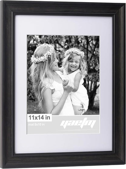 Yaetm 11x14 Picture Frame with Mat for 8x10 Set of 4, 1.4" Wide Molding & Distressed Black Photo Frames 11 x 14 with Tempered Glass for Wall Gallery, Home and Office, Wall Mount (4 pack, Black)