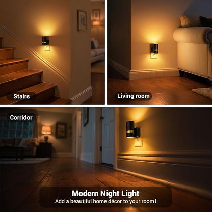 JandCase Night Lights Plug into Wall, Automatic Night Light with Dusk to Dawn, 2 Pack 0-100LM Dimmable Plug in LED Nightlight Amber for Bedroom, Hallway, Stairs
