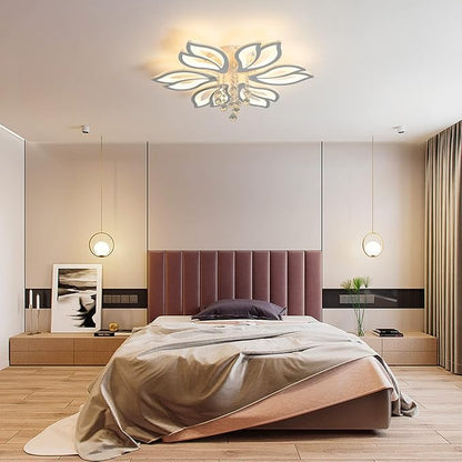 Garwarm Modern Ceiling Light,27.1" LED Dimmable Chandelier Light Fixture,56W Flower Flush Mount Ceiling Lamp for Dining Room Living Room Bedroom Kitchen Office Entryway Hallway Lighting Fixture,White