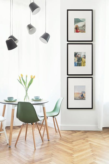 Kate and Laurel Adlynn Rectangle Picture Frame Set of 3; 16 x 20 matted to 8 x 10; Black; Modern Three-Piece Frame Set for Gallery Wall Frame Set in Living Room Wall Decor