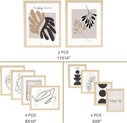 ArtbyHannah Neutral Gallery Wall Frames Set of 10 with Decorative Minimalist Art Prints and Picture Frame Set Wall Art Decor for Modern Home Decoration, Assorted Size 6x8 x4, 8x10 x4, 11x14 x2