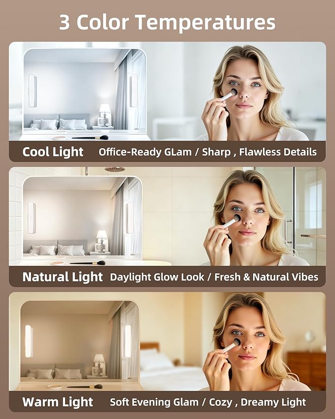 EZVALO Wireless Makeup Light 1 Pack, Vanity Lights for Mirror, Bathroom Vanity Light, Rechargeable, 3 Color Temperatures, Stepless Dimming, Touch Control, Adjustable Angle, Women's Gifts