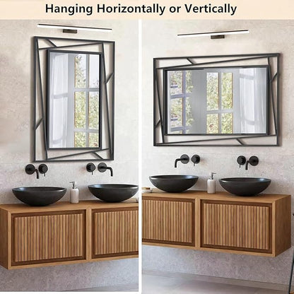 Rectangular Wall Mirror, 48''X24'' Matte Black Metal Framed Farmhouse Bathroom Mirrors for Bedroom Entryway Living Room, Hang Horizontally or Vertically
