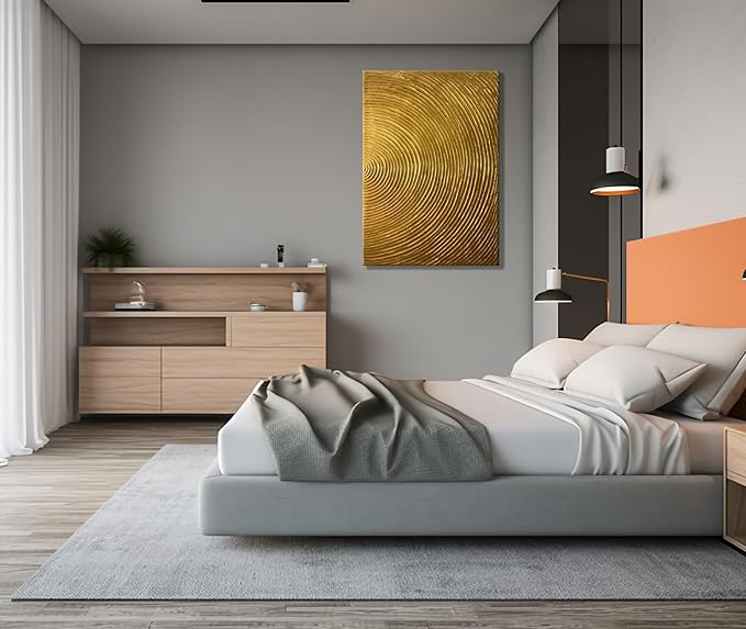 Slyart Handmade Modern Abstract Painting 3D Heavy Texture Canvas Wall Art 28x40 Inches Minimalism Gold Artwork Large Vertical Painting on Canvas for Living Room Bedroom Wall Decor