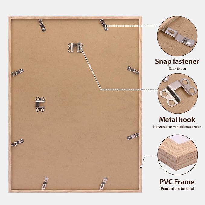 Fixwal 12x16 Poster Frame Set of 6 with Shatter Resistant Plastic Glass, Thin Border and Light Weight Photo Frames for Wall Decor Diamond Art, Gift for Mother's Day, Father's Day, Natural