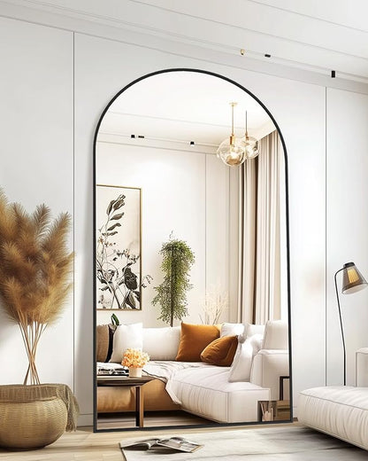 46"×90" Arched Full Length Floor Mirror, Standing Mirror with Aluminum Frame, Large Body Mirror of Free Standing/Wall Mount/Leaning for Bedroom, Living Room, Dressing Room, Black
