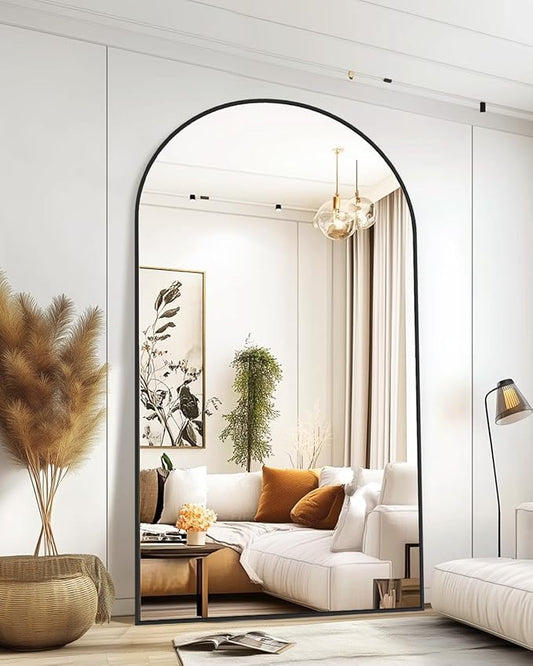 46"×90" Arched Full Length Floor Mirror, Standing Mirror with Aluminum Frame, Large Body Mirror of Free Standing/Wall Mount/Leaning for Bedroom, Living Room, Dressing Room, Black
