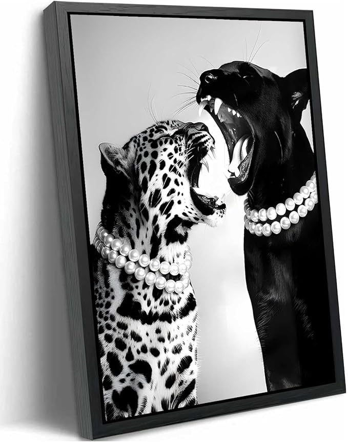 Framed Black and White Cheetah Canvas Wall Art Vintage Trendy Wild Leopard Painting Picture Wall Decor Poster Print Artwork for Bedroom Living Room Apartment Home Decoration