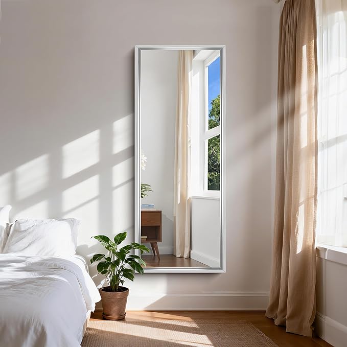 CIRCUMI 60"x24" Brushed Silver Mirror with Chunky Box Metal Frame, Bathroom Mirror for Vanity Remodel & New Home, Living Room, Entryway, Rectangular Wall Mirror, Tempered Glass, Vertical or Horizontal