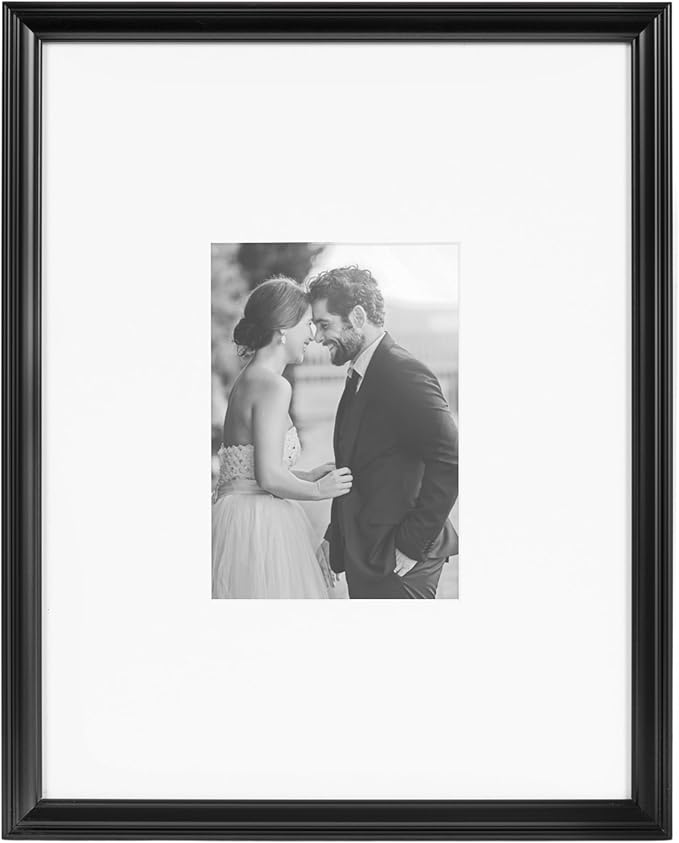 Kate and Laurel Adlynn Rectangle Picture Frame Set of 3; 11 x 14 matted to 5 x 7; Black; Modern Three-Piece Frame Set for Gallery Wall Frame Set in Living Room Wall Decor