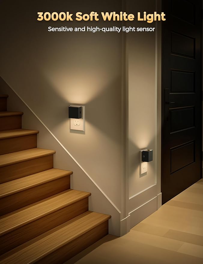 DORESshop LED Night Lights Plug into Wall [4 Pack], Plug in Nightlight, 3 Level Brightness Adjustable Night Light, Dusk to Dawn Sensor, Nightlights for Adults, Bedroom, Bathroom, Hallway, 3000K