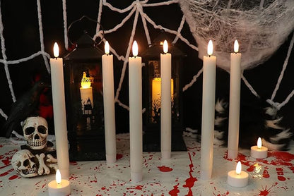 White Flameless Taper Candles Battery Operated with 6H Timer, Real Wax 3D Wick Flickering LED Taper Candles Dinner Wedding Holiday Decor(6 Pack, 0.78 x 9.64 Inches)