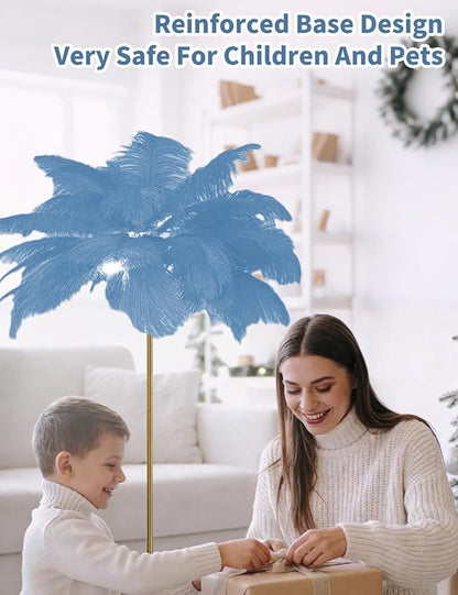 Feather Floor Lamp,Fluffy Ostrich Feather Floor Lamp for Bedroom,3 Color Temperatures Led Corner Modern Floor Lamps for Living Room Christmas Home Decor House Warming Gifts,63″ Height (Light Blue)