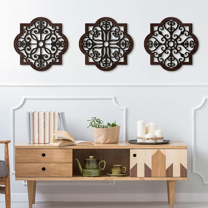 Zhanmai 3 Pieces Thicken Rustic Wood Wall Decor Farmhouse Geometric Wall Art Farmhouse Hanging Decoration for Living Room Bedroom Home Indoor Outdoor Office, 12 x 12 Inch, Brown
