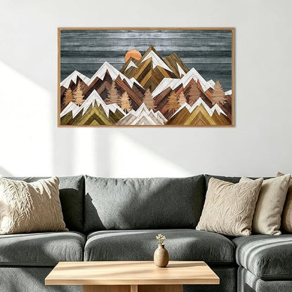 BINCUE Boho Mountain Wall Art Framed Mountain Landscape Canvas Artwork for Living Room Bedroom Bathroom Office 20x40 Inch