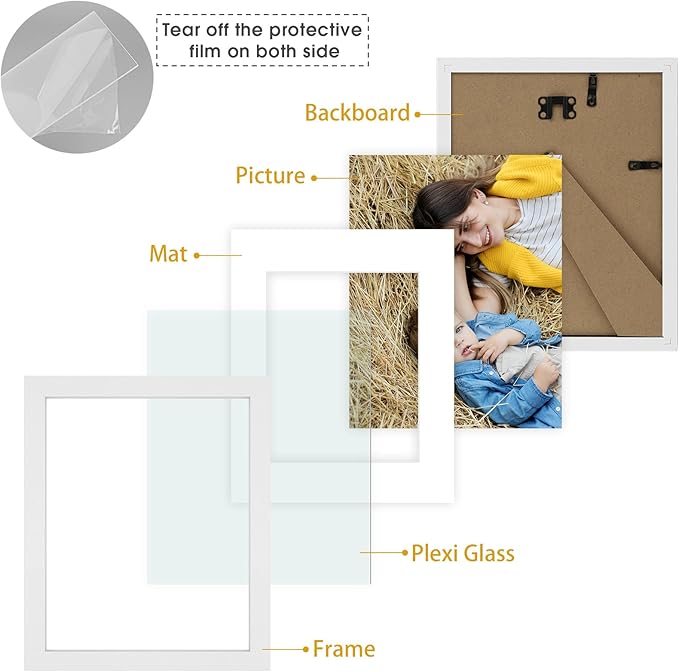 Golden State Art, 8x10 Picture Frame Set of 3 - Matted to 5x7 Photo - Engineered Wood Gallery Frame Set - Wall Mounting or Tabletop Display (White,3 Pack)