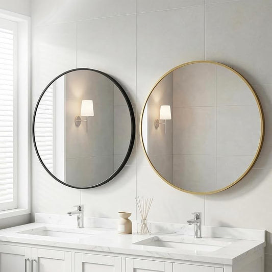 OLIXIS 36 Inch Black Round Bathroom Wall Mirror, Round Bathroom Mirrors for Over Sink, Circle Mirror with Tempered Glass for Home Decor, Entryway, Bedroom, Vanity, Shatterproof& Crystal-Clear