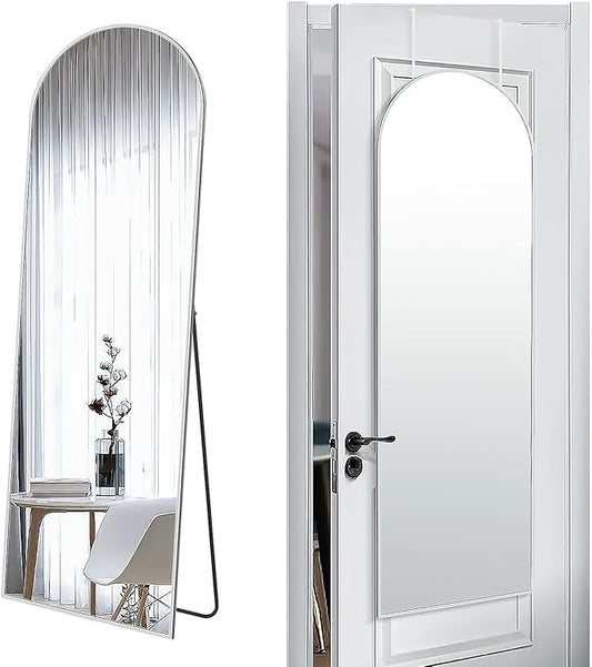 SCWF-GZ 57x20 Door Hanging Full Length Mirror, Floor (Height 5.7ft just Body in1.3ft) or Wall Mounted Metal Frame Arch Dressing Mirrors for Bedroom Bathroom Living Room 57 20 inch Silver