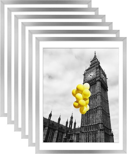 12x16 Picture Frames Set of 6 with Plexiglass, Display Pictures 11x14 with Mat or 12x16 Without Mat for Tabletop Display and Wall Mounting,Silver