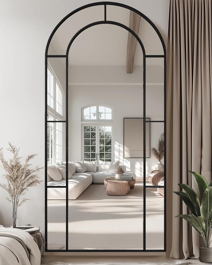 Antok 81" x 41" Full Length Mirror, Floor Mirror Arched Window Decorative Mirror, Metal Framed Decor Farmhouse Floor Mirrors Art Pane Mirrors Wall Decor for Bedroom, Living Room, Entryway Black