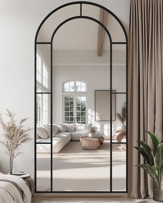 Antok 81" x 41" Full Length Mirror, Floor Mirror Arched Window Decorative Mirror, Metal Framed Decor Farmhouse Floor Mirrors Art Pane Mirrors Wall Decor for Bedroom, Living Room, Entryway Black