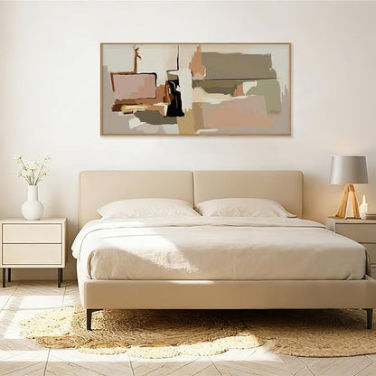 Abstract Neutral Brushstroke Framed Canvas Wall Art Set,Minimalist Beige Toned Color Blend Wall Decor,Modern Color Block Geometric Artwork for Living Room,Bedroom-20 x40