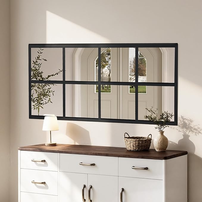 DUMOS Wall Mirror 16" x 32", Rectangle Window Pane Decorative Mirror, Metal Framed Wall Mounted Mirror for Bathroom, Bedroom, Entryway, 1 Pack