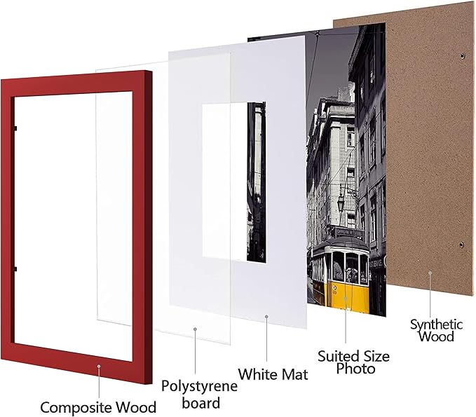 eletecpro 11x14 Picture Frames Set of 5, Gallery Wall Frame Display 8x10 Photo with Mat or 11x14 without Mat, Picture Frame Collage Wall Decor for Wall Mounting, Red