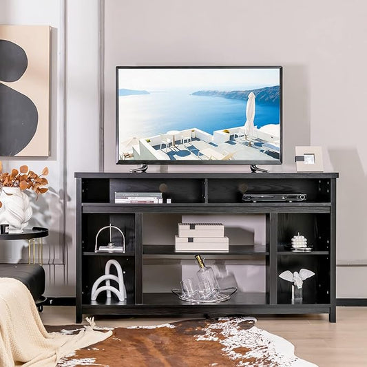Tangkula TV Stand for TVs up to 65", Media Console Table w/Adjustable Shelf & Cable Management Holes, Modern TV Cabinet, Wooden TV Table, Entertainment Center for Living Room (Black)