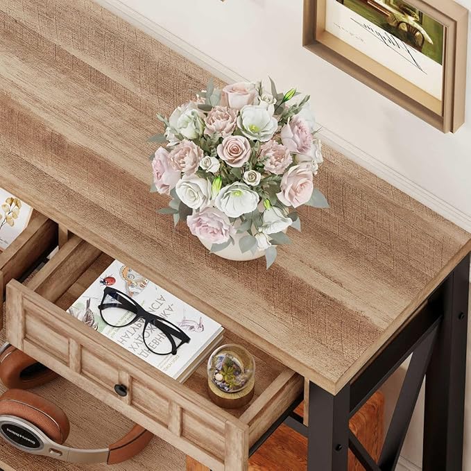 FATORRI Console Table for Entryway, Rustic Sofa Table with 3 Drawers for Living Room, Farmhouse Hallway Tables with Storage and Couch Tables Behind Sofa (54.72 Inch Long, Rustic Oak)