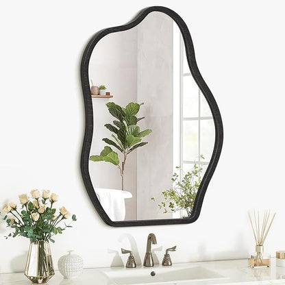 Asymmetrical Irregular Mirror for Wall Wooden Framed Hanging Wall Mirror Cloud Modern Unique Bathroom Wall Mirror Decorative Bedroom Living Room Entryway Hallway Artistic Hanging Mirror